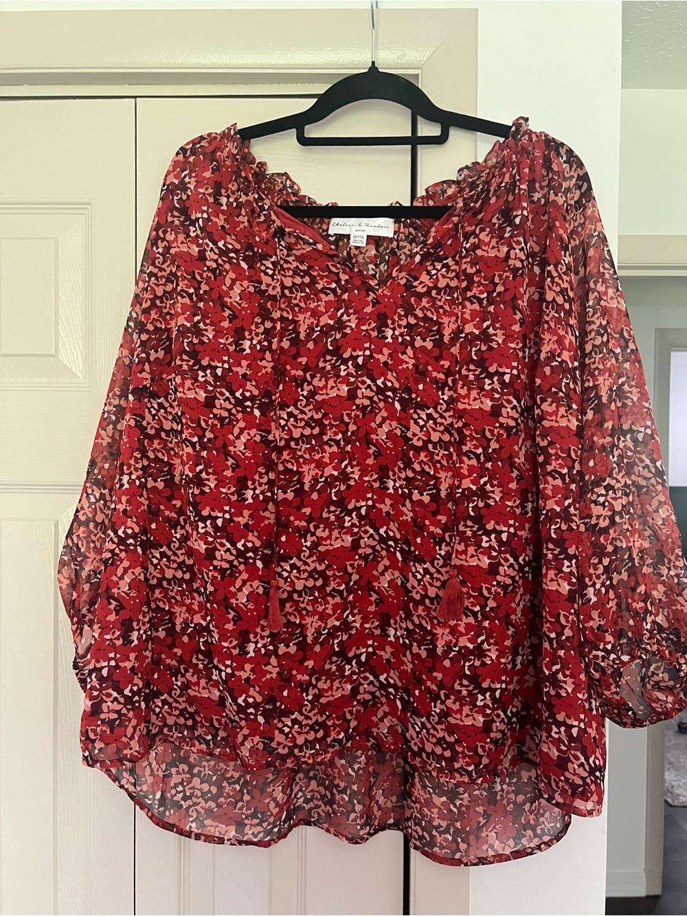 Chelsea and Theodore Red Floral Peasant Blouse